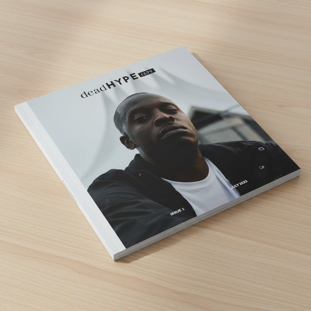 Magazine cover with a person wearing a black jacket and white shirt, featuring 'deadHYPE CLTV' branding.
