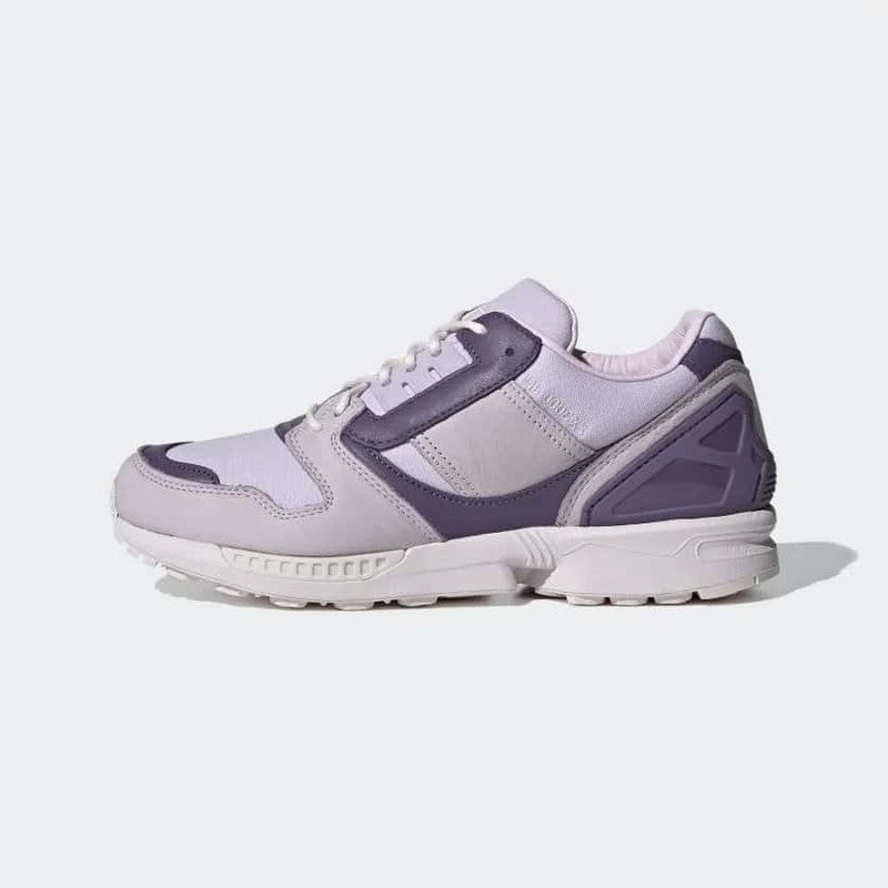 Gray and purple deadHYPE x adidas ZX 8000 Thanos sneaker on a white background